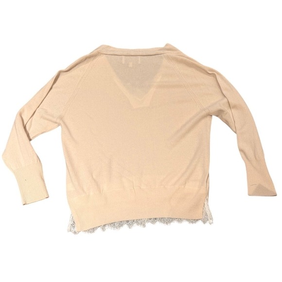 Brochu Walker Wool Cashmere Lace Inset V-Neck Sweater Size L Cream - Picture 3 of 6